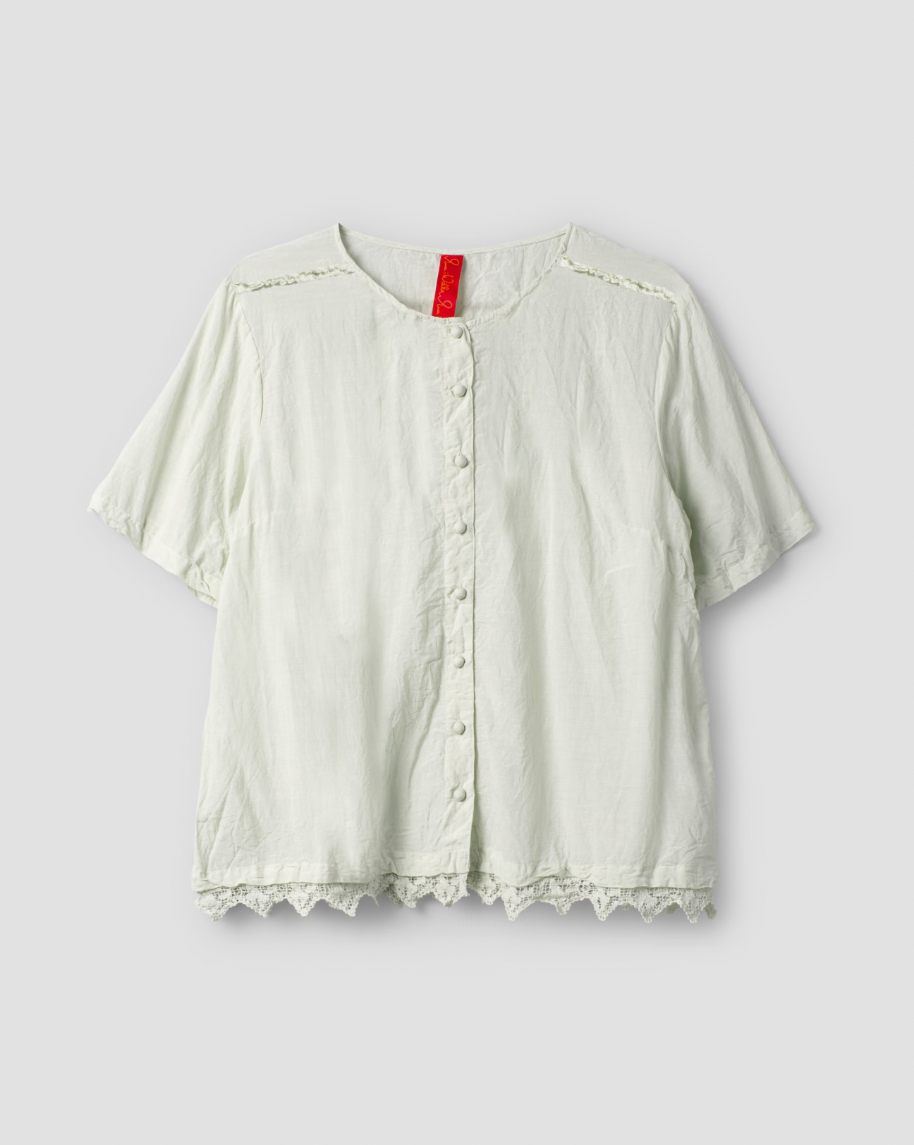 Ewa i Walla 'Gun' Blouse With Lace Hem In Soft Jade