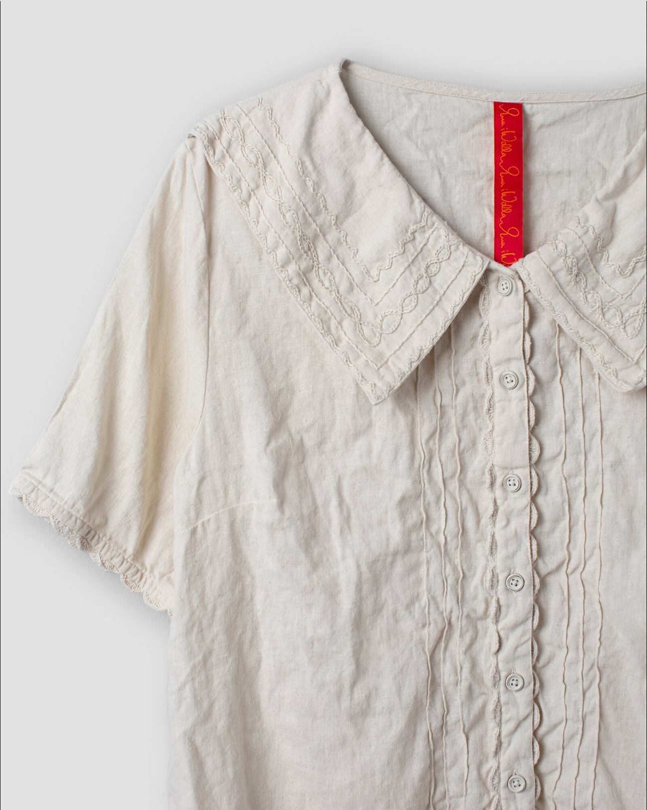 Ewa i Walla 'Indira' Linen Blouse With Embroidered Collar In Bone