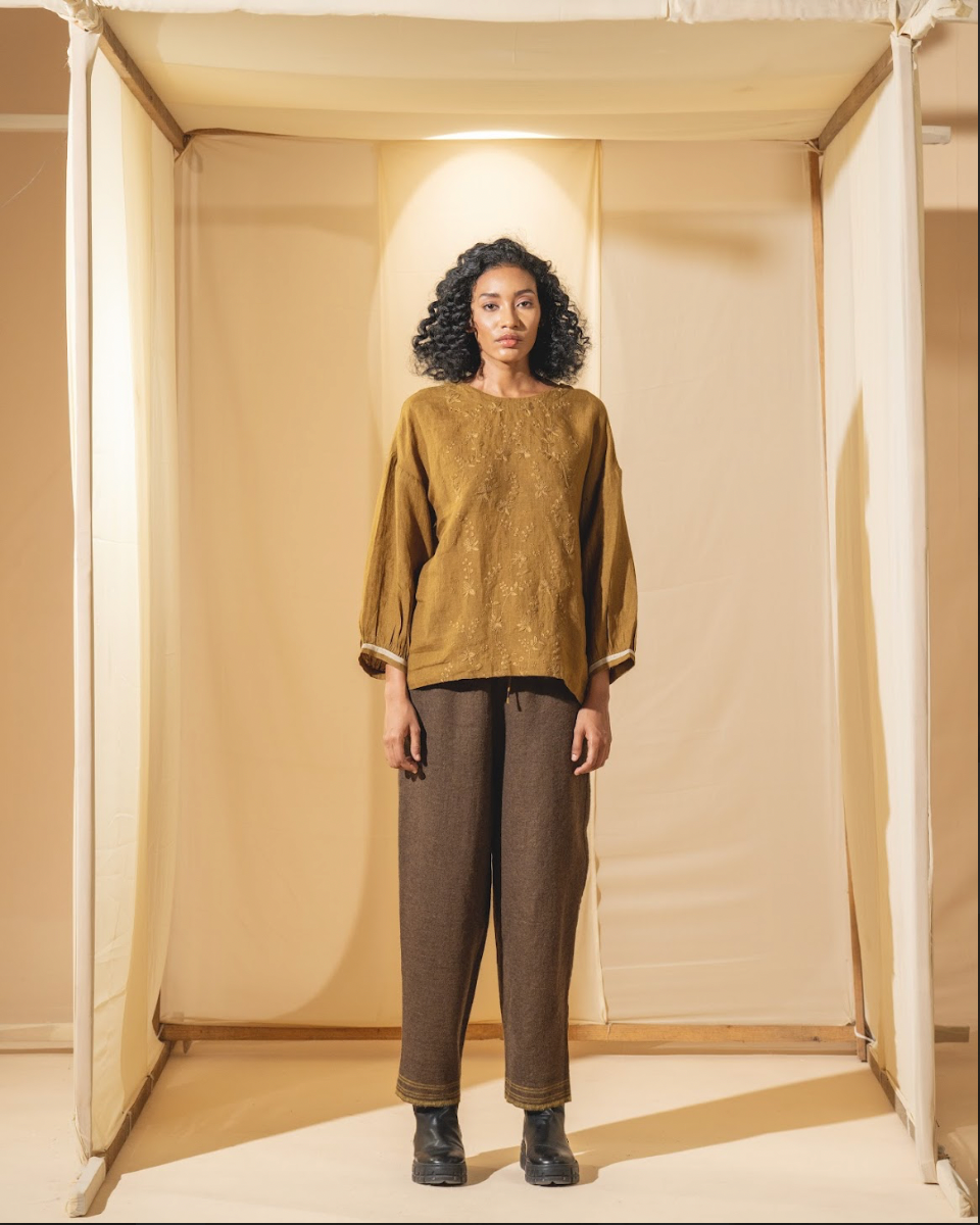 DVE 'Inaya' Embroidered Top - Mustard