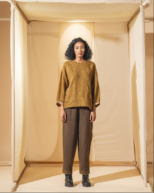 DVE 'Inaya' Embroidered Top - Mustard