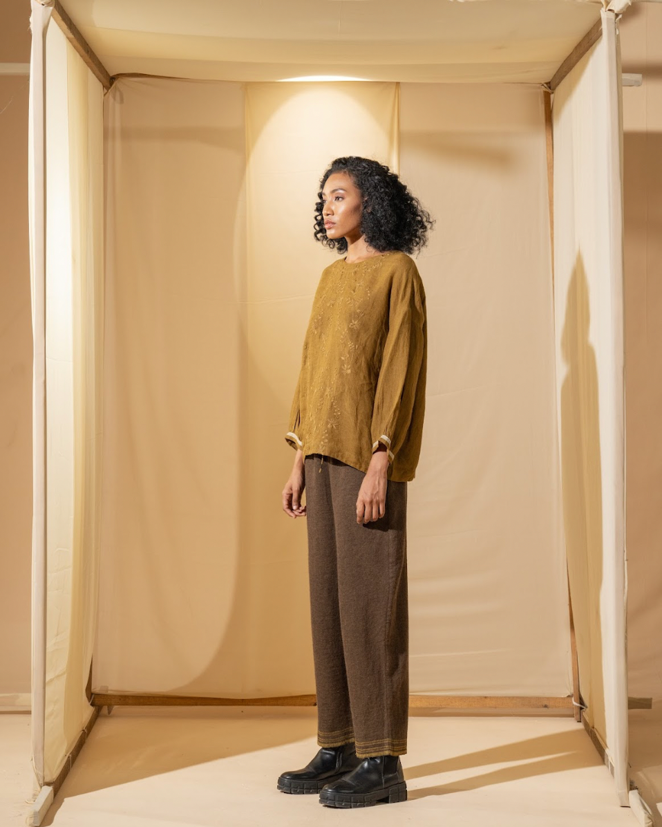 DVE 'Inaya' Embroidered Top - Mustard