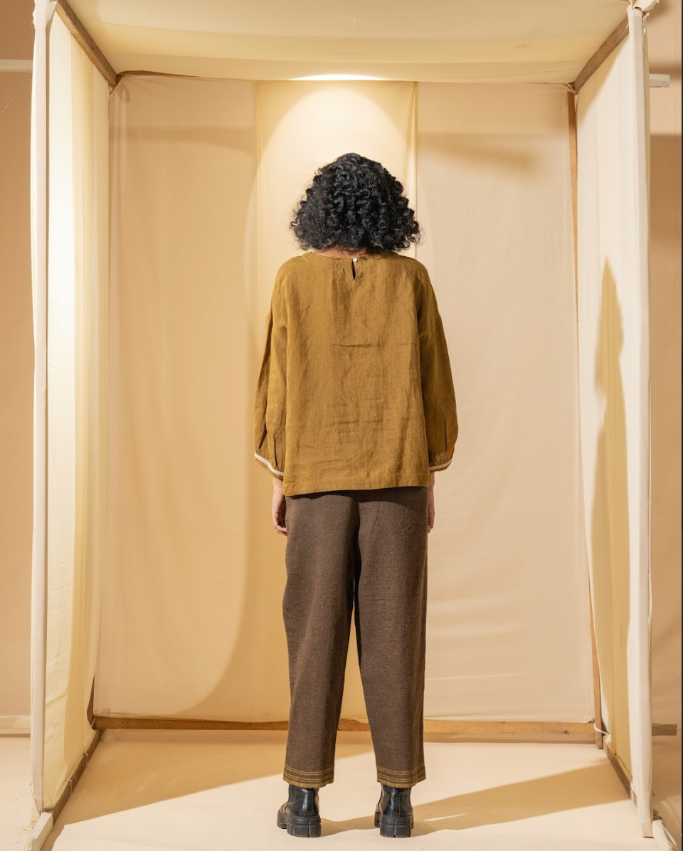 DVE 'Inaya' Embroidered Top - Mustard