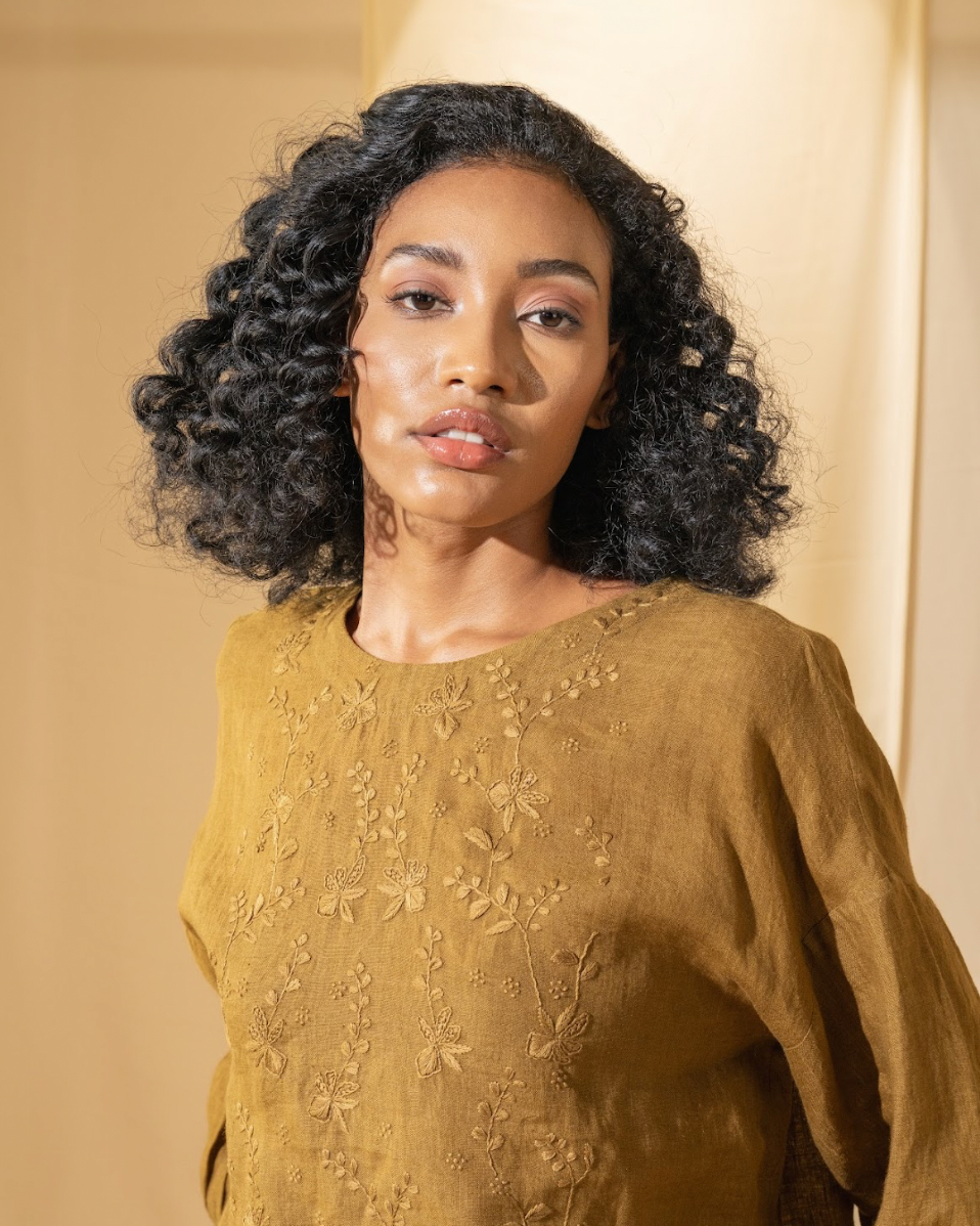 DVE 'Inaya' Embroidered Top - Mustard