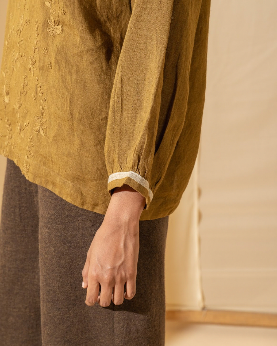 DVE 'Inaya' Embroidered Top - Mustard