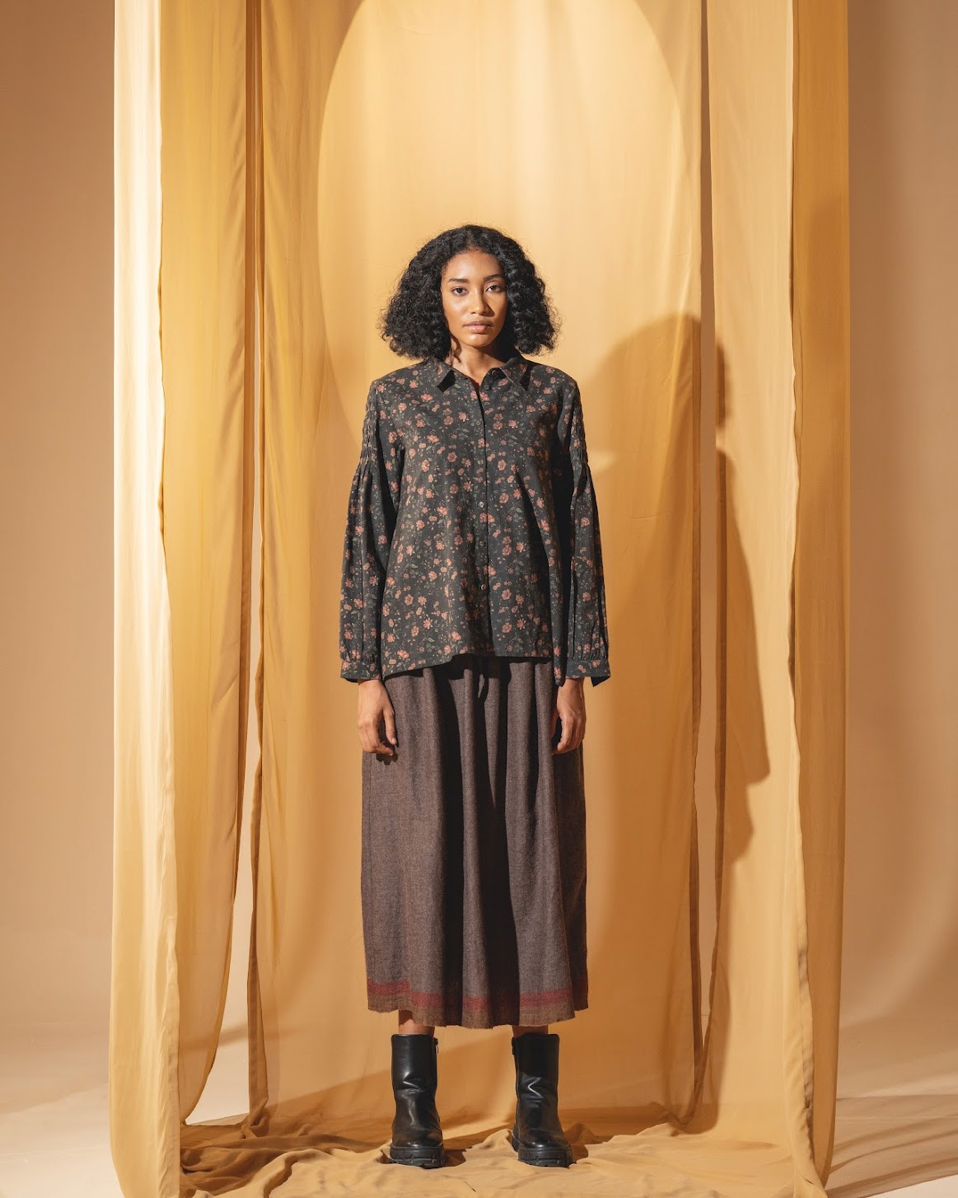 DVE 'Lola' Printed Shirt- Charcoal