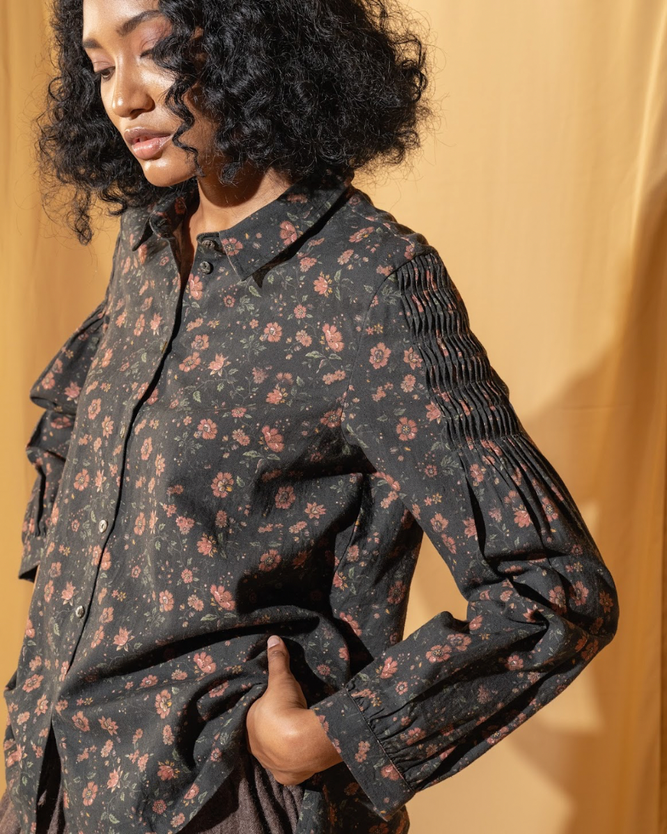 DVE 'Lola' Printed Shirt- Charcoal