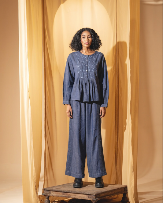 DVE 'Varalika' Embroidered Top - Denim