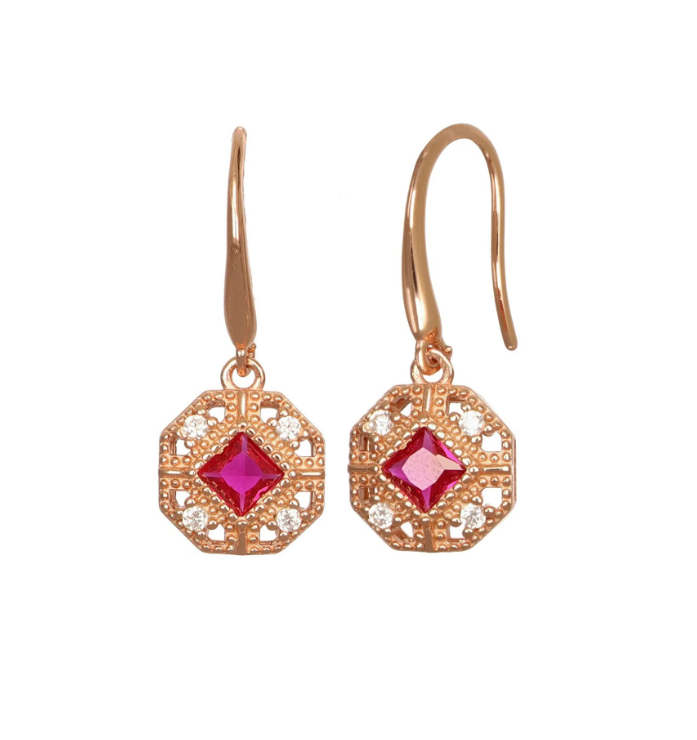 Italian Red Octogon Drop Earring
