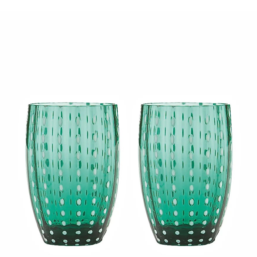 Perle Glass Tumbler Pair - Green
