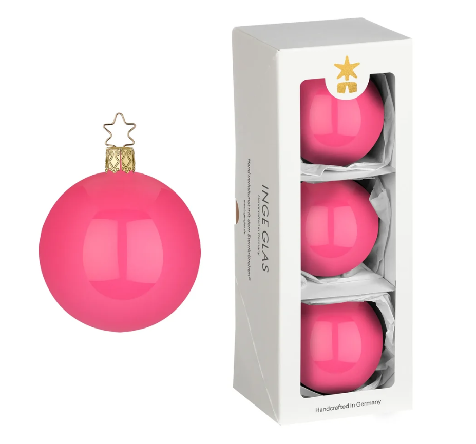 German Glass Christmas Bauble Set of 3 - Enamel Pink
