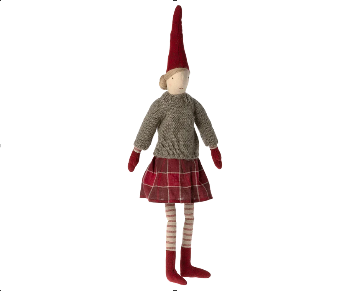 Maileg Christmas Medium Pixy Girl Knitted Sweater And Check Skirt