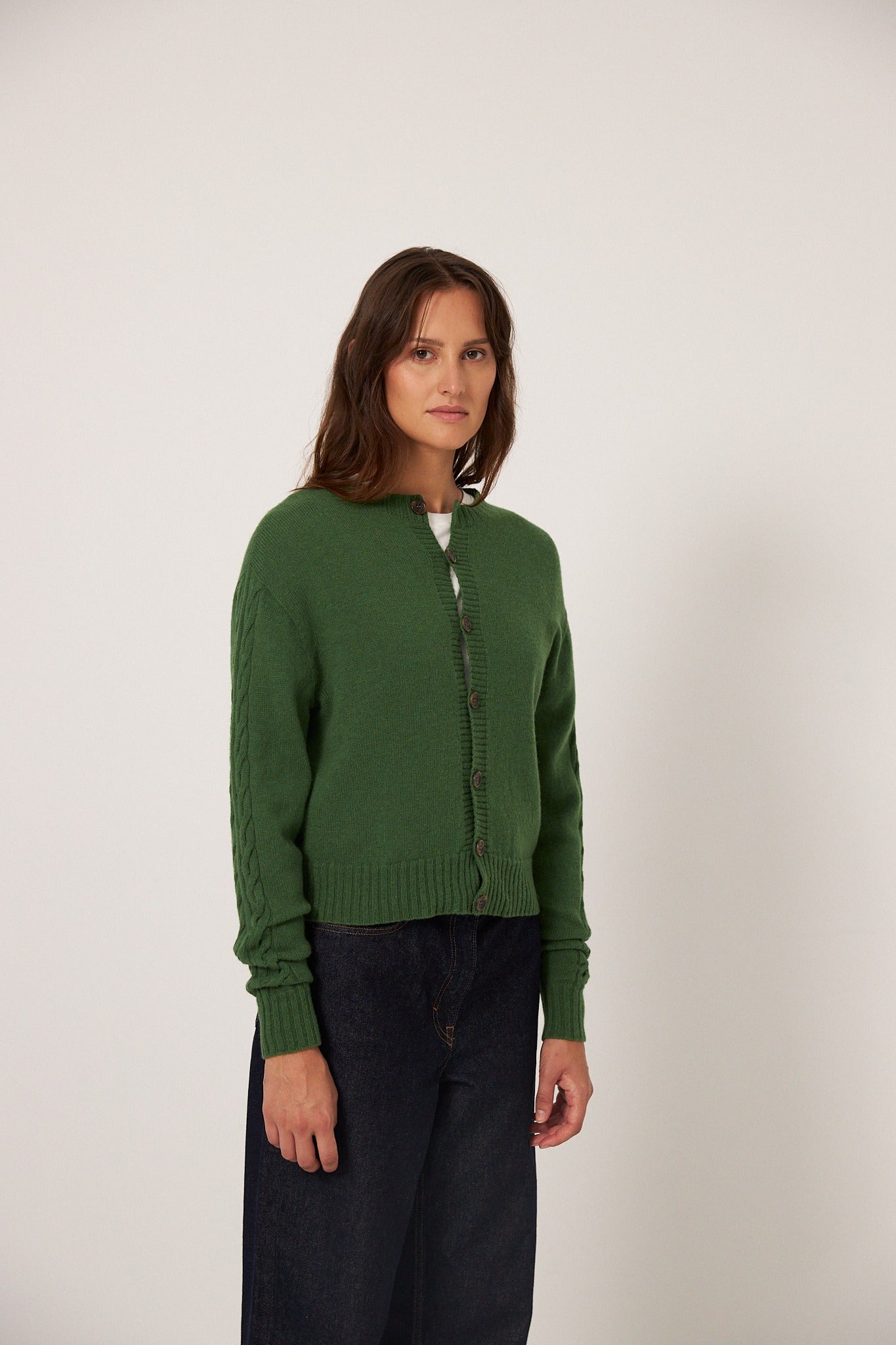 Francie Kindred Cable Cardigan Herb