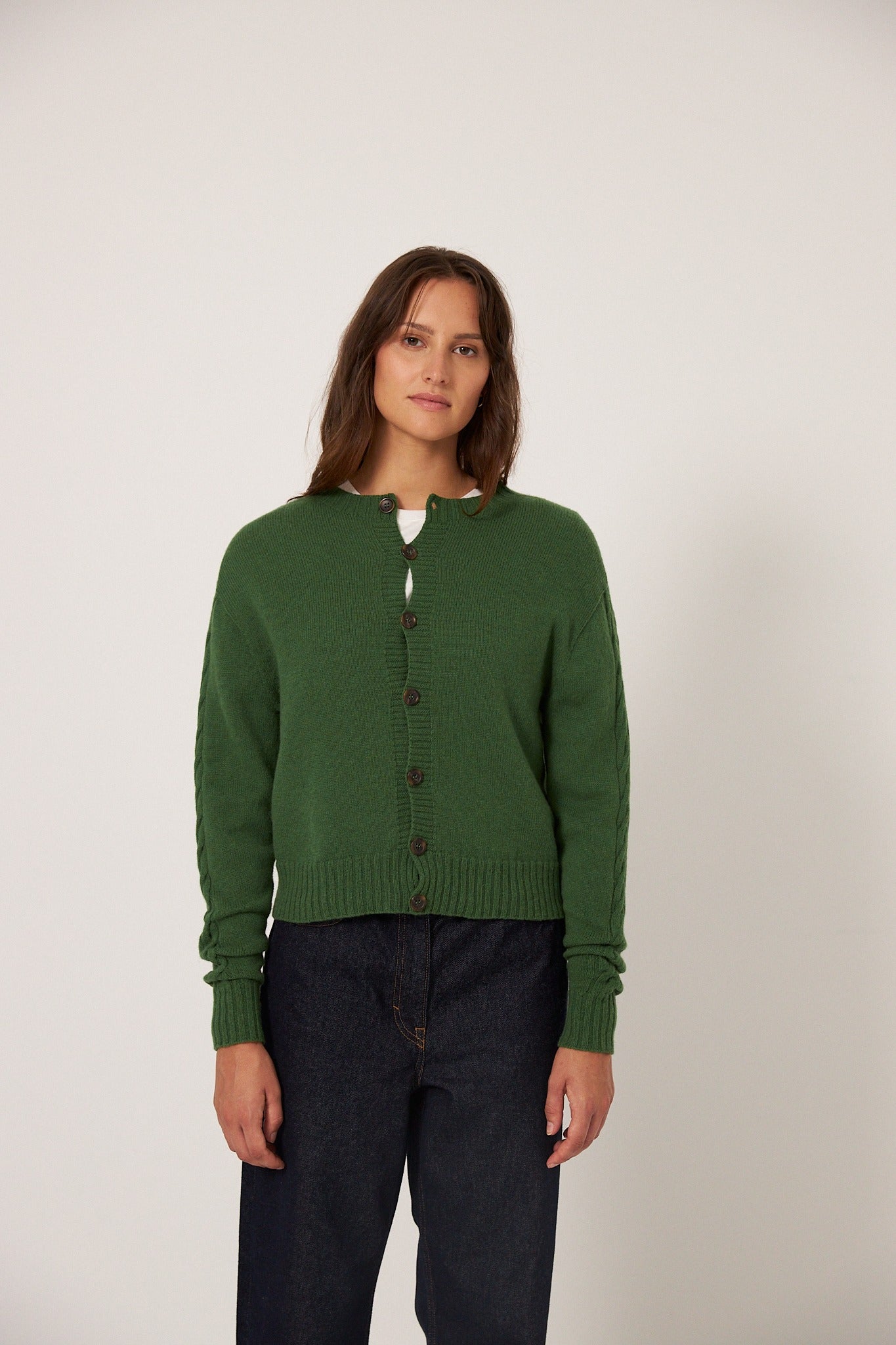 Francie Kindred Cable Cardigan Herb