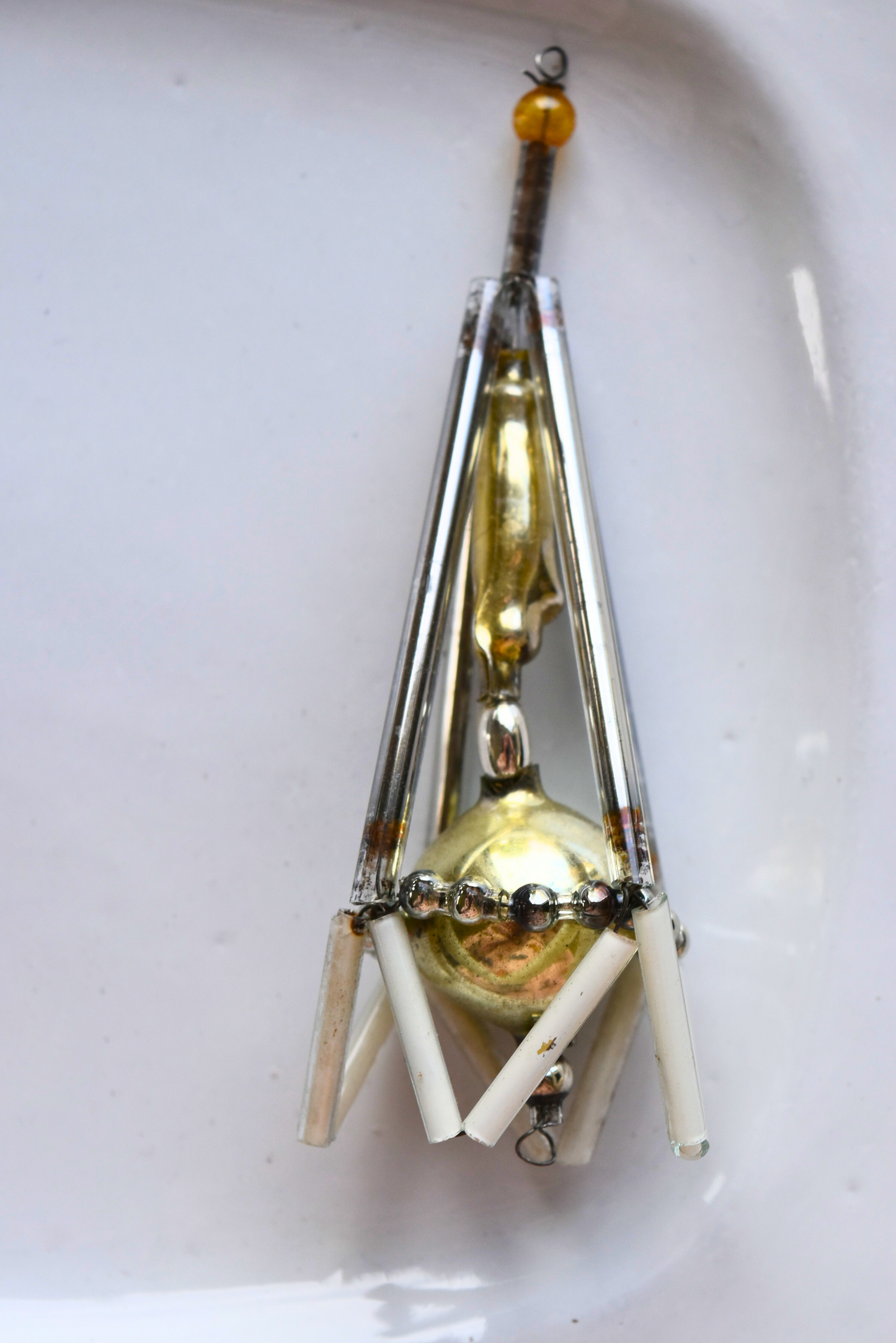 Vintage European Glass Bead Ornament - Candle Lantern