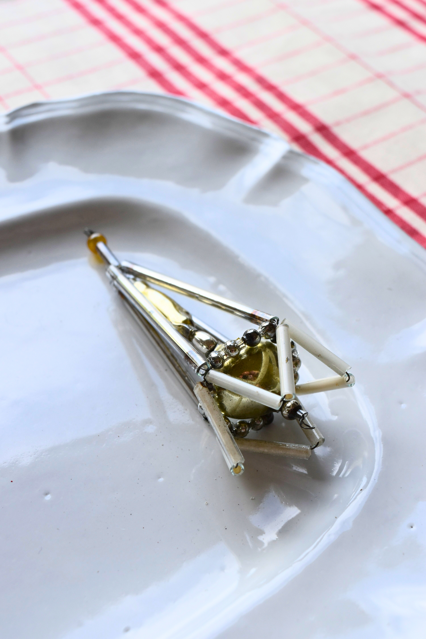 Vintage European Glass Bead Ornament - Candle Lantern