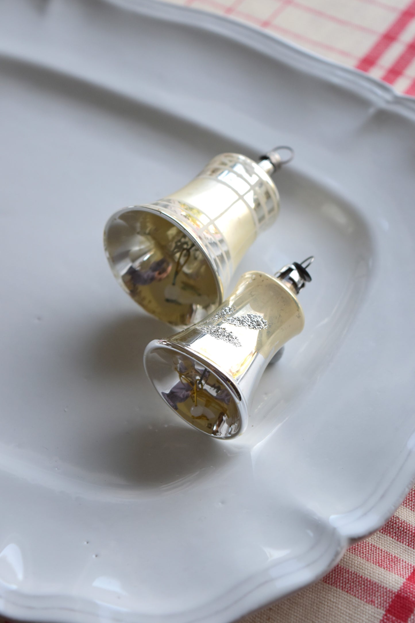 Vintage European Ornament - Pair Silver & Pearl Bells