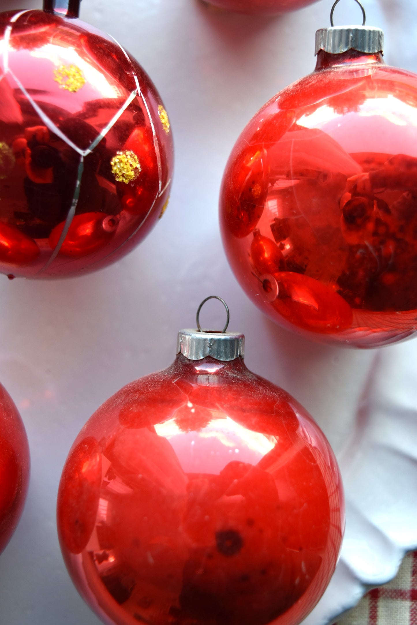 Vintage European Ornament Set - Shinybrite Red Baubles