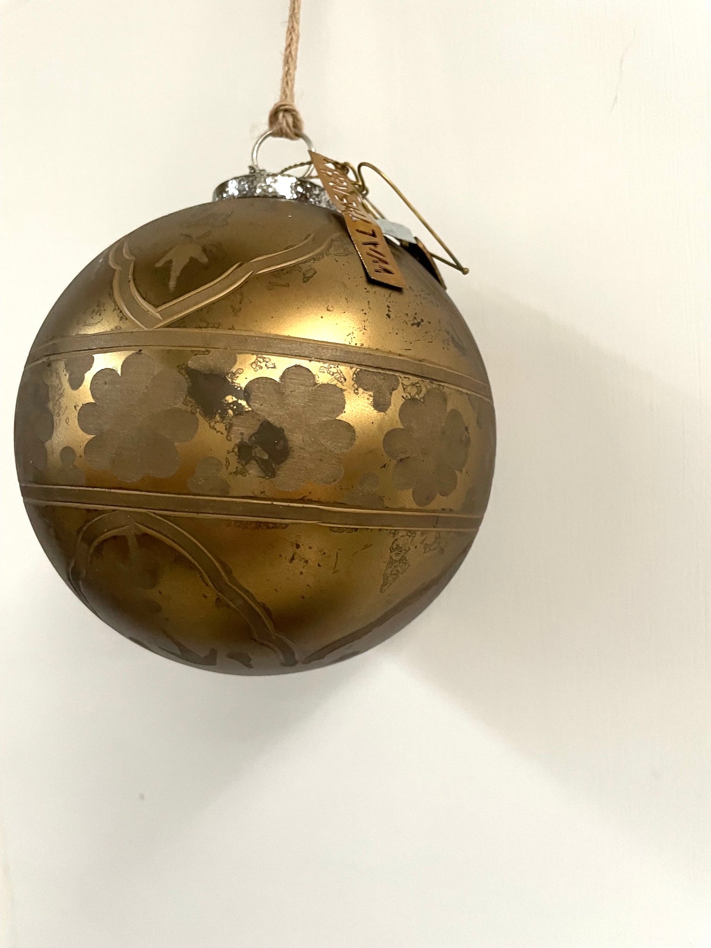 Walther & Co. Christmas Etched Gold Glass Ball