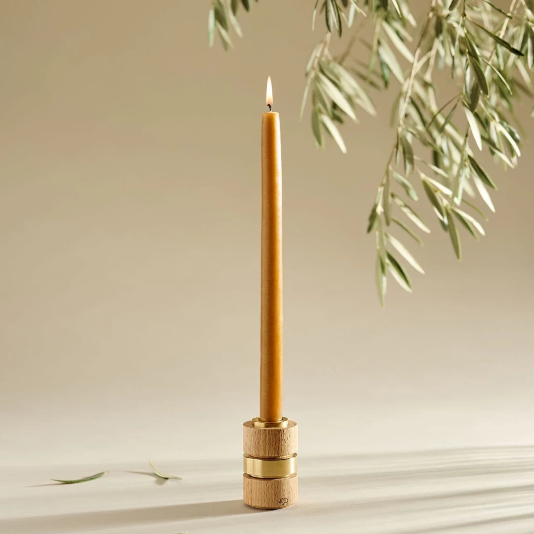French Coloured Pair Of Candlesticks - Tobacco