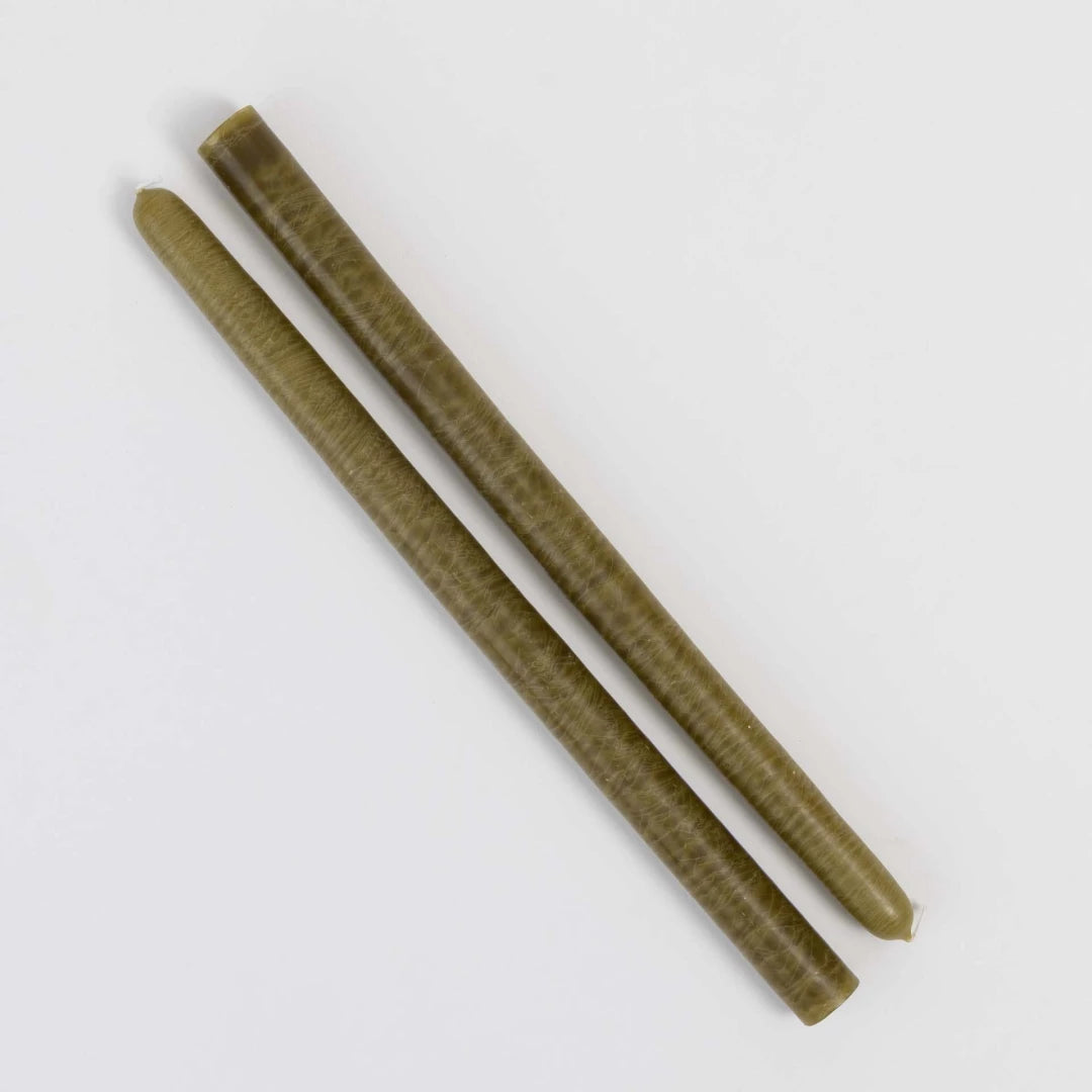 French Coloured Pair Of Candlesticks - Khaki