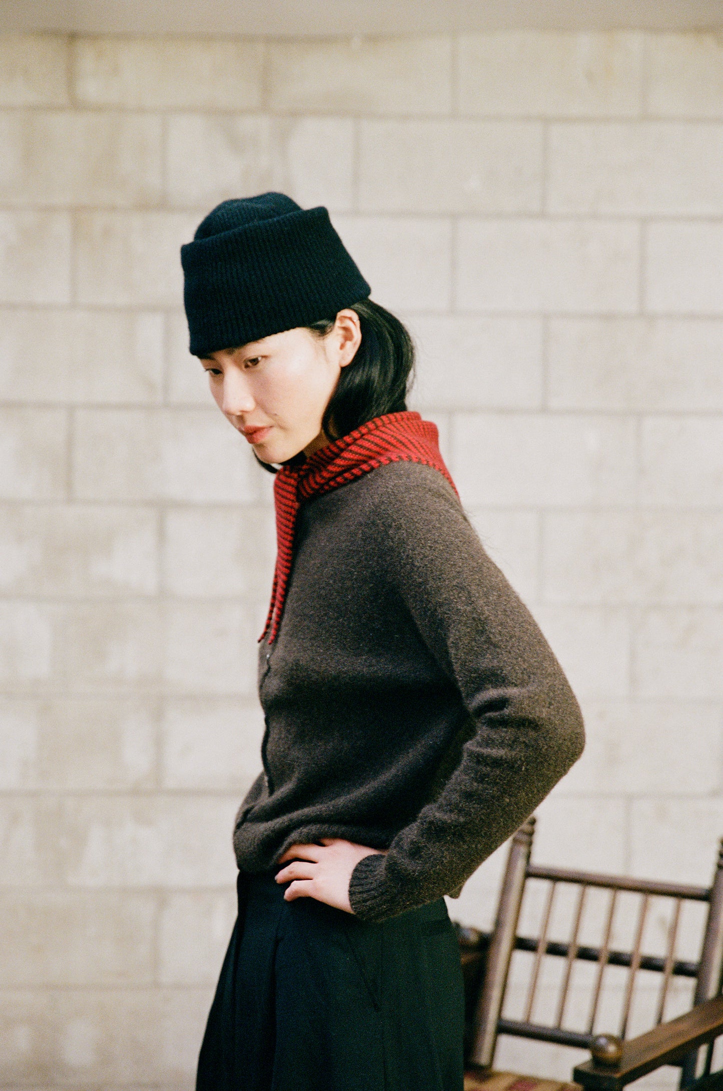 Francie Daisy Scarf Red/Chestnut Stripe