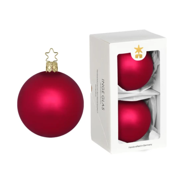 German Glass Christmas Bauble Set of 2 - Matt Dahlia Red