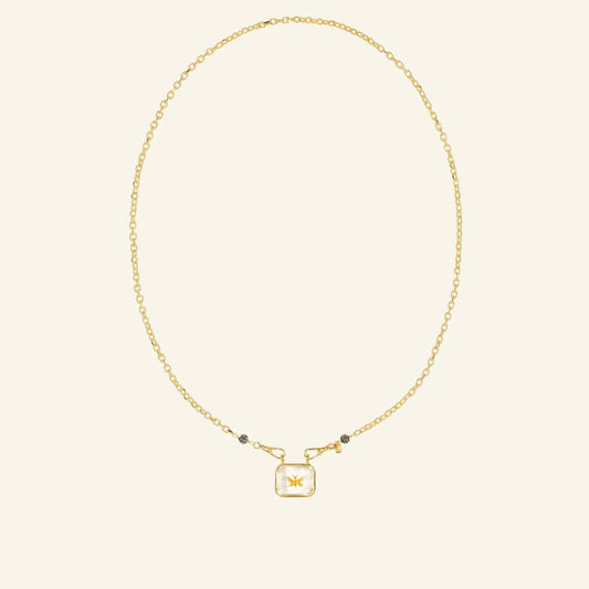 Marie Laure Chamorel Gold Necklace With Carved Crystal Butterfly Medallion