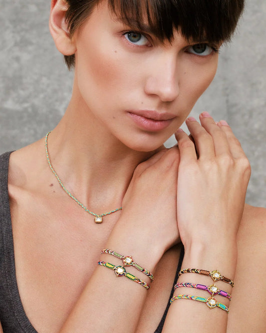 Marie Laure Chamorel Jade Woven Bracelet With Diamond Center