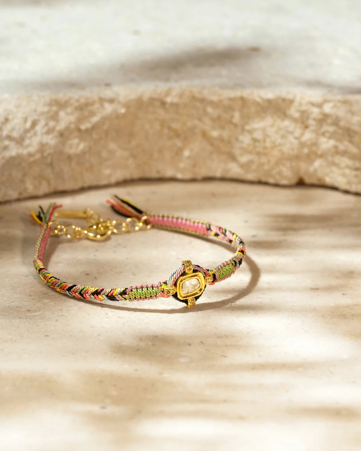 Marie Laure Chamorel Jade Woven Bracelet With Diamond Center