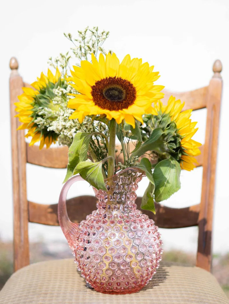 Sweet Pink Bohemia Glass Hobnail Pitcher