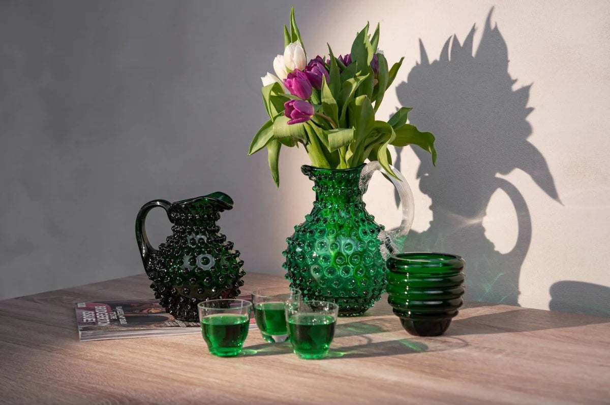 Underlay Dark Green Bohemia Glass Hobnail Pitcher