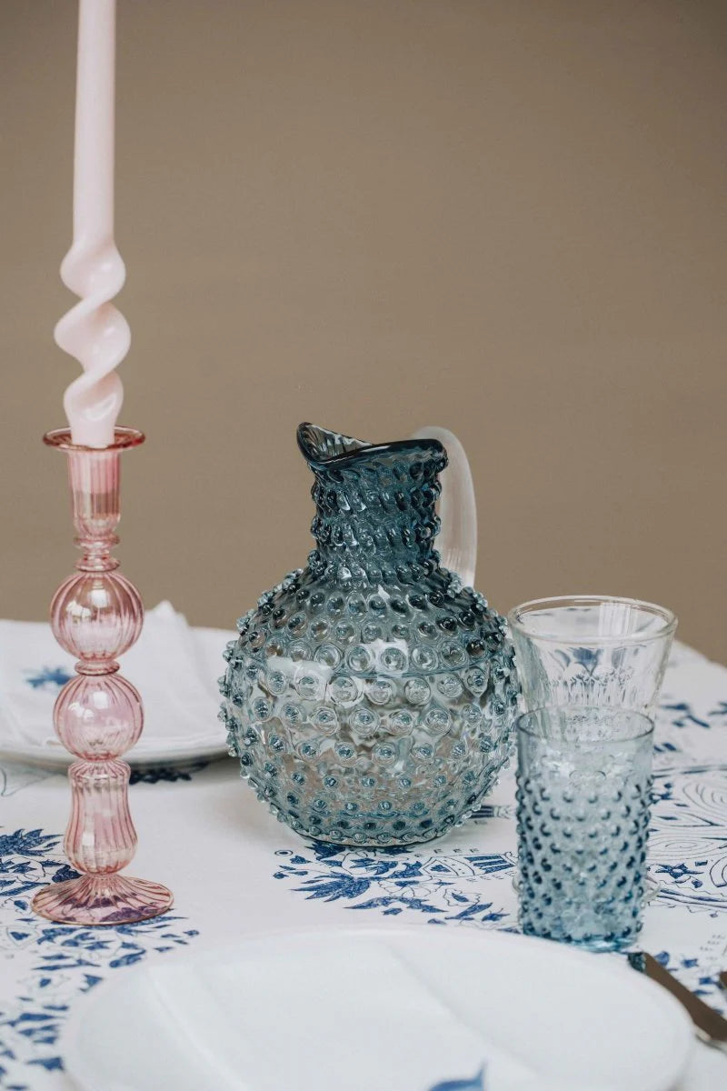Underlay Blue Smoke Bohemia Glass Hobnail Pitcher