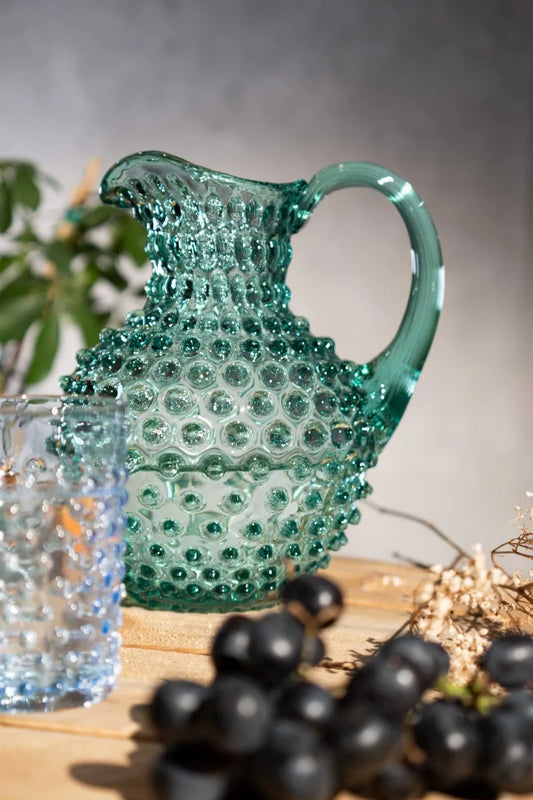 Beryl Bohemia Glass Hobnail Pitcher