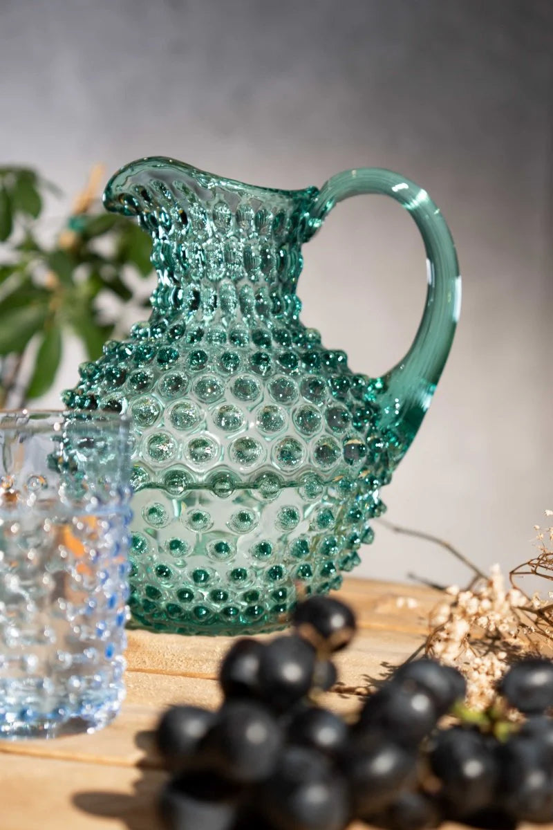 Beryl Bohemia Glass Hobnail Pitcher