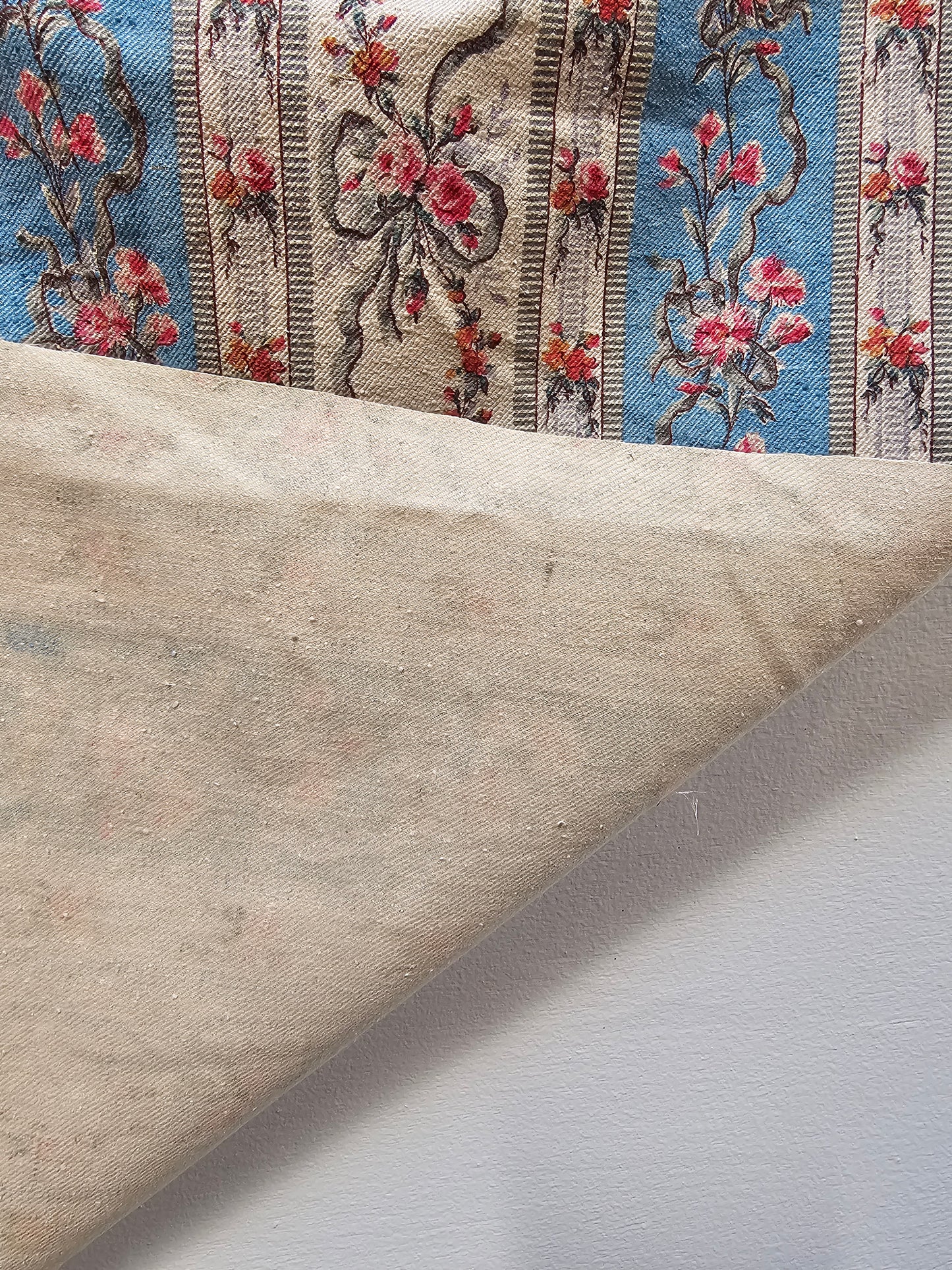 Antique French 'Marie Antoinette' Floral Stripe Cotton Panel