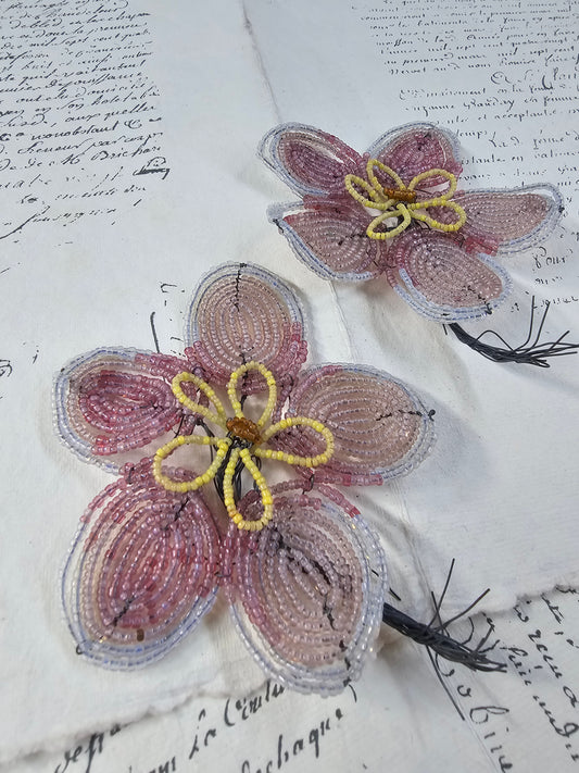Antique French Glass Beaded Flower Pair
