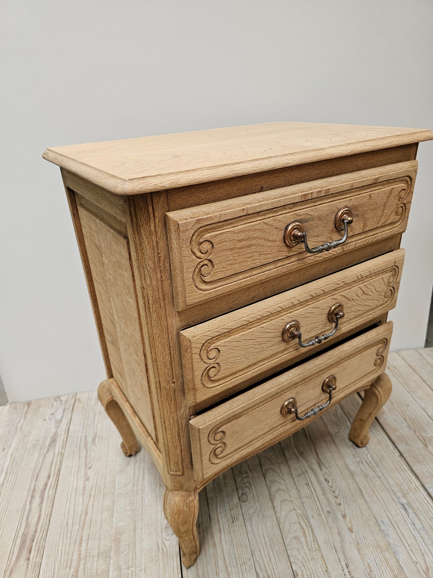 Antique French Petite 3 Drawer Side Table - Raw Finish