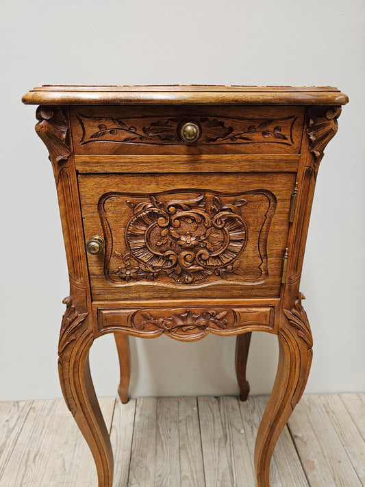 Antique French Louis XV Marble Top Bedside Table
