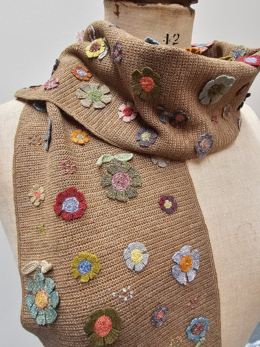 Sophie Digard Floral Latte Crochet Wool Scarf