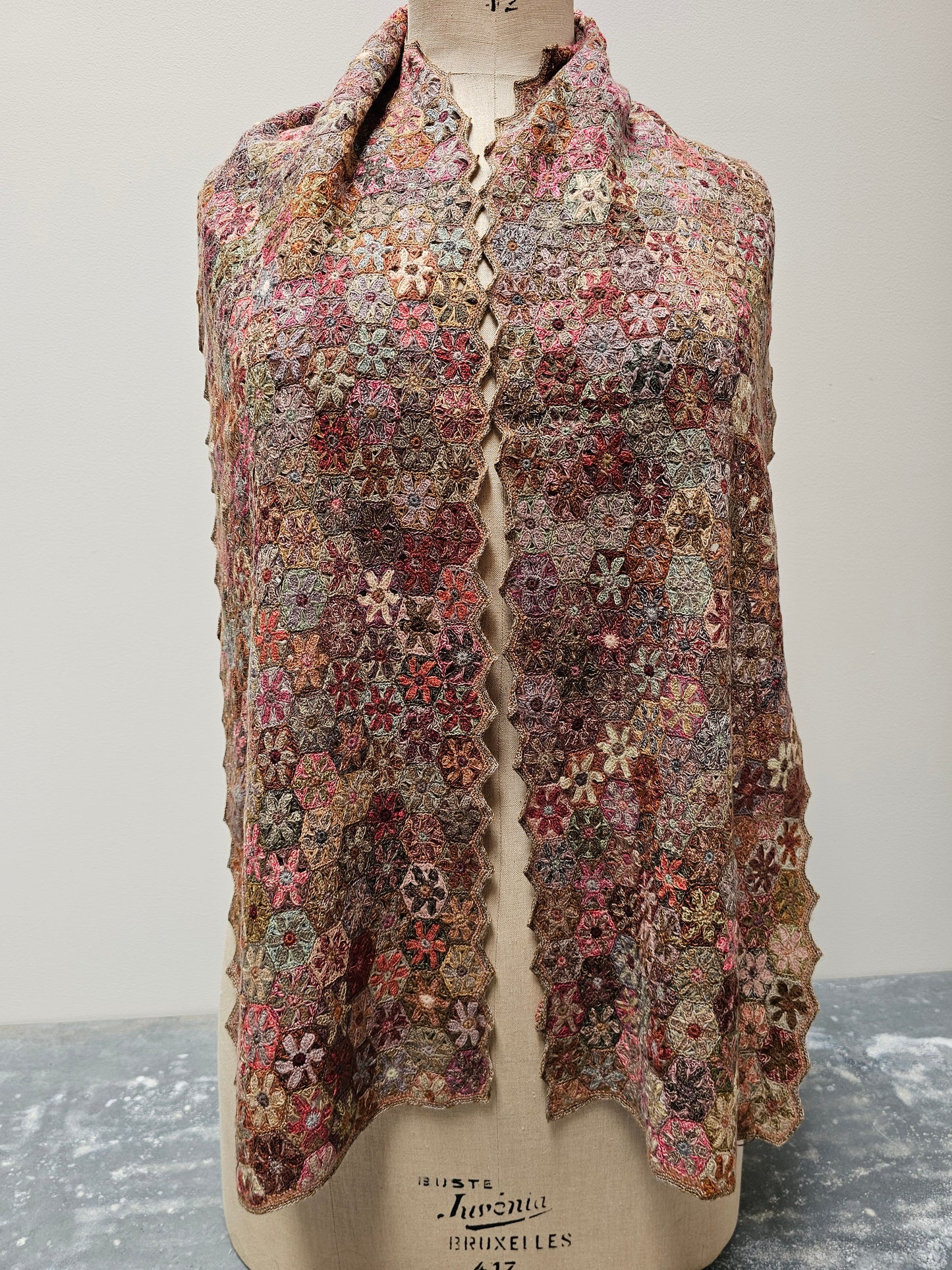 Sophie Digard Warm Geometric Floral Crochet Wool Scarf