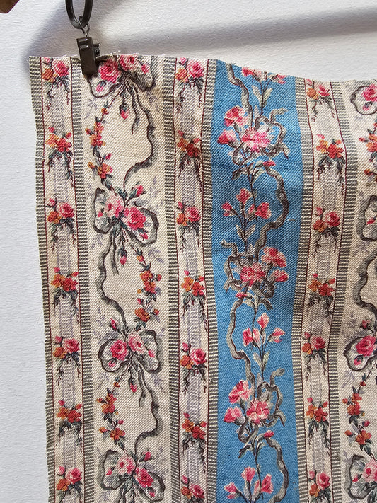 Antique French 'Marie Antoinette' Floral Stripe Cotton Panel