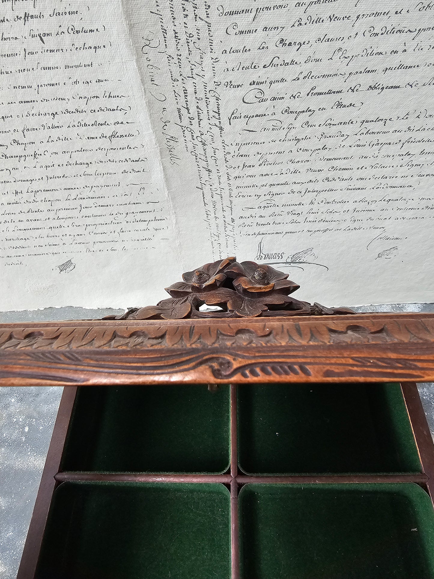 Vintage French 'Flowers' Black Forest Carved Wooden Box