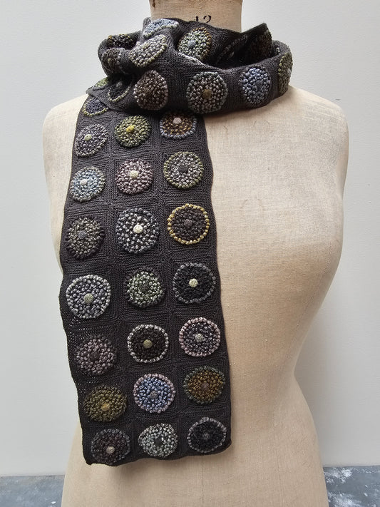 Sophie Digard Charcoal Circle Crochet Wool Scarf