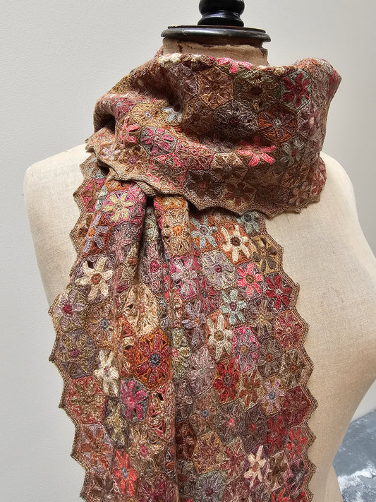 Sophie Digard Warm Geometric Floral Crochet Wool Scarf