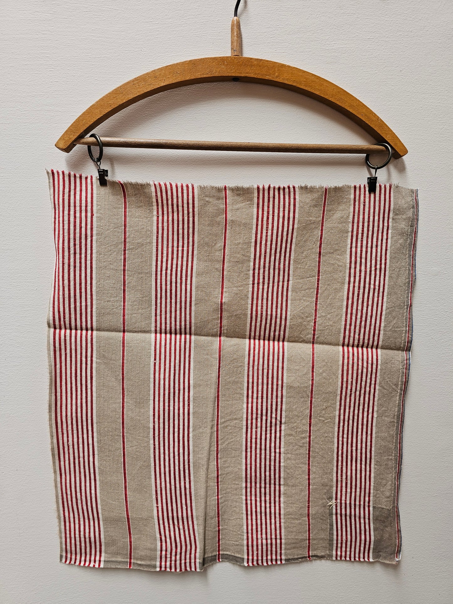 Antique French Red & Taupe Ticking Stripe Fabric Cotton Piece 40x50cm