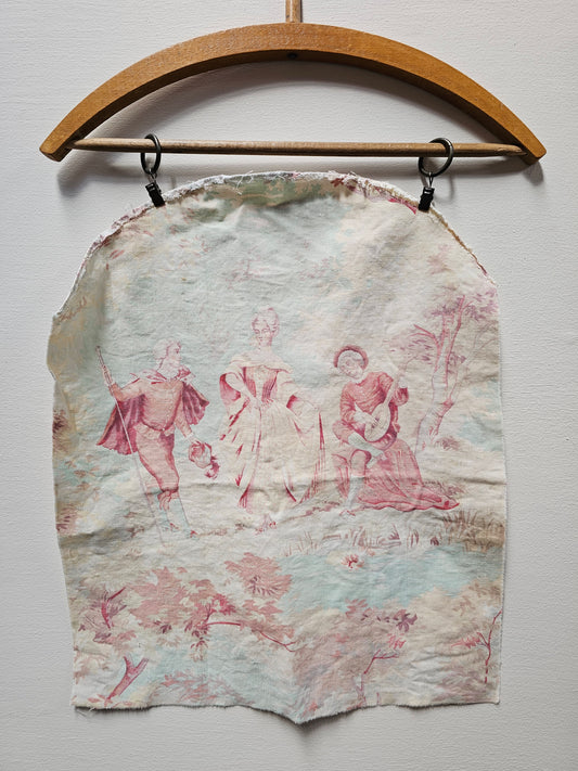 Antique French Pastel Toile Fabric Cotton Piece