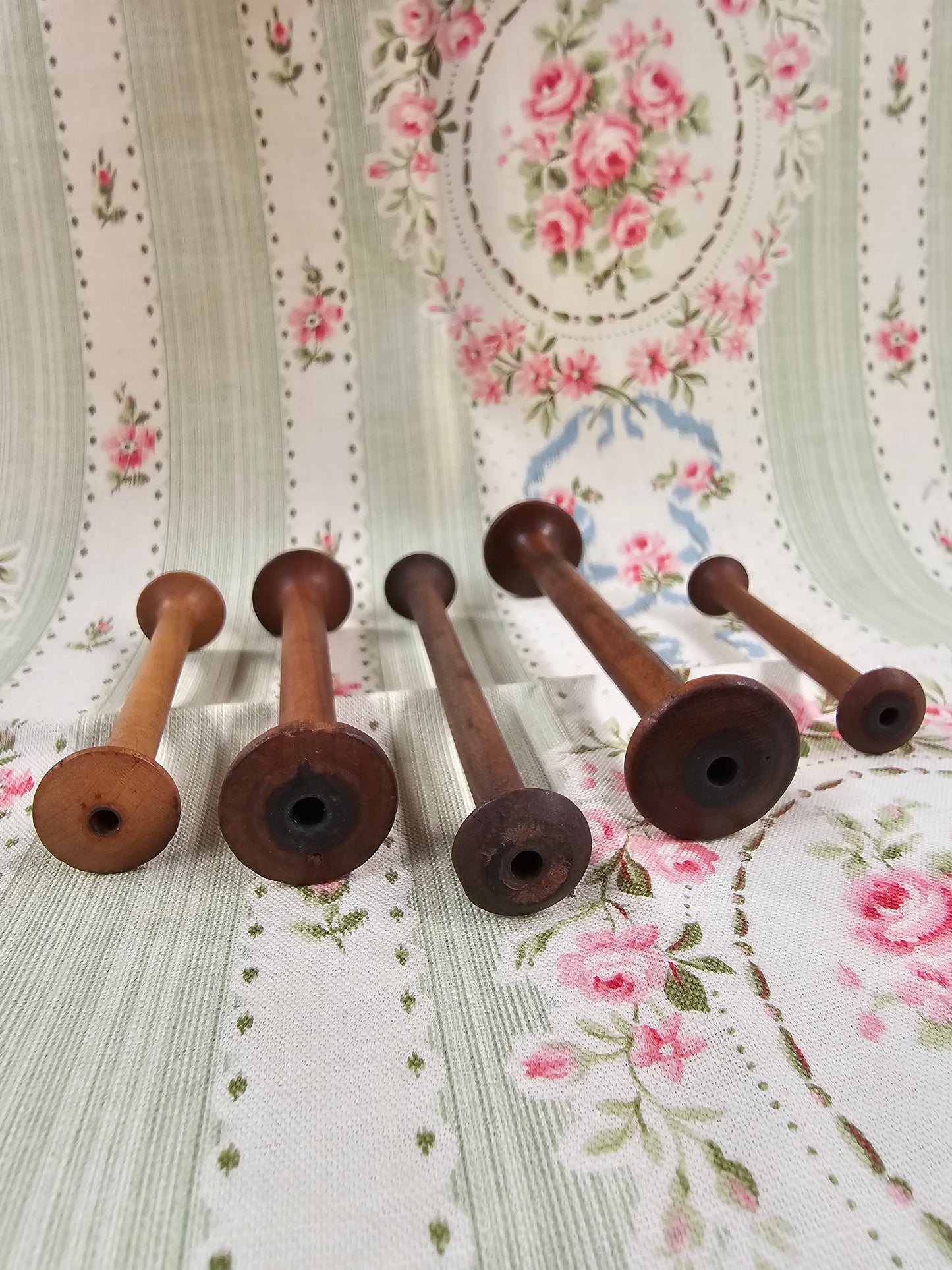 Antique French Wooden Bobbins - Set of 5