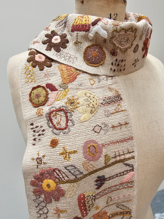 Sophie Digard Garden Scene Crochet Wool Scarf