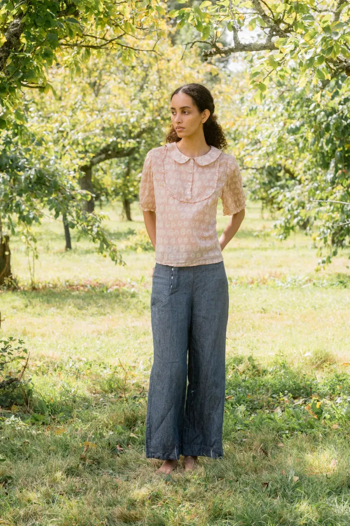 Sula Frill Yoke Blouse - Rose Flower