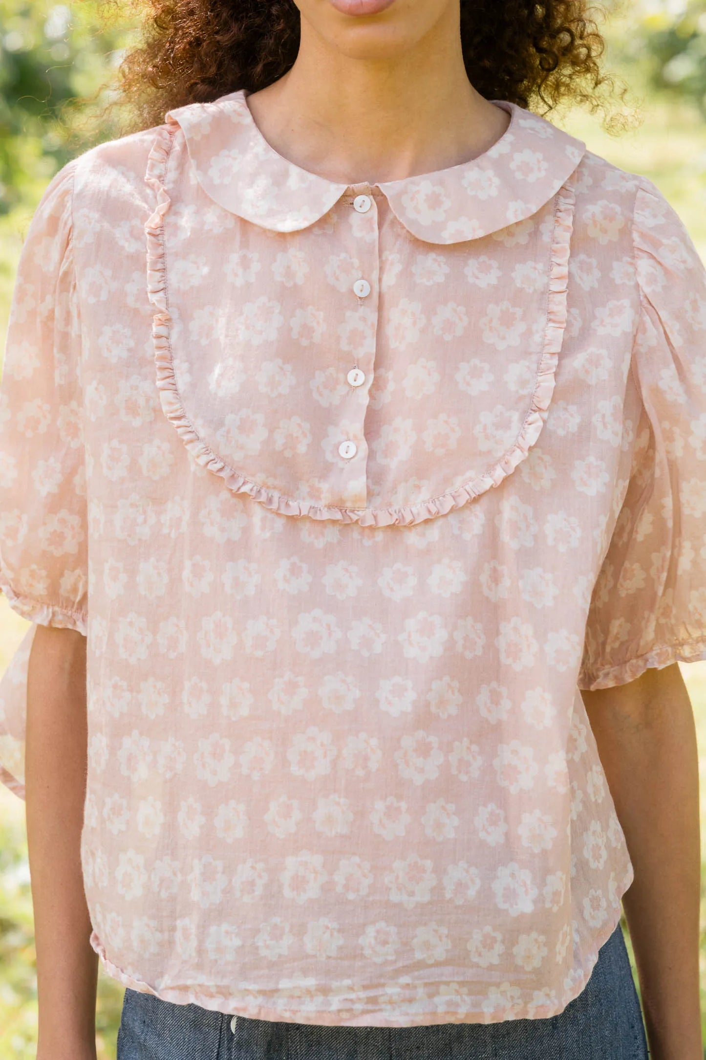 Sula Frill Yoke Blouse - Rose Flower